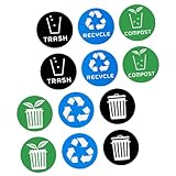 UKCOCO 12 Stück Teiliges Selbstklebender Mülltonnenaufkleber für Abfall und Recyclingkennzeichnung Farbige Sortieretiketten für Haushalt Büro Hotel und Restaurant Praktische