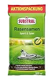 Substral Rasensamen Sport und Spiel, strapazierfähige Rasensaat-Mischung mit Grünfärbung gegen Vogelfraß, 2kg, 100m², Blau