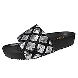 Damenschuhe Stiefeletten Sommer Günstig Damenmode Leder Pailletten Plattform Lässige Strandsandalen und Hausschuhe (Silver, 38)