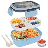 OWill Lunchbox,brotdose mit fächern 1200ml,lunchbox erwachsene mit griff,bento box mit soßentopf und Besteckset,lunchbox kinder,jausenbox erwachsene kinder,mikrowellen und spülmaschinenfest,Blau
