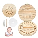 DASIAUTOEM Zahnbox Holz Milchzähne Box, Zahndose Milchzähne, Milchzahndose Holz, Zahnbox für Milchzähne, Aufbewahrungsbox für Baby-Zähne/Flaum Haar, Souvenir Box Geschenk zur Geburt für Junge Mädchen