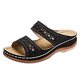 Damen Klassische Sandalen Orthopädische Hausschuhe Damen Pantoletten Weiches FußBett Boho Walking Offene Kappe Flip-Flops Elegant Freizeit PU-Leder Vintage Pantoffeln Lässige Fußbett