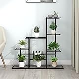 Mokuyary Blumenständer 94,5x25x88 cm Schwarz Metall Pflanzenständer Pflanzenregal Innen Außen Blumenregal, Dekoratives Blumentreppe für Terrasse, Garten, Balkon, Wohnzimmer, Schlafzimmer