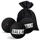 BallX® Squash Bälle Roter Punkt XS3000 [3ER Set] - Squashbälle für Fortgeschrittene - Ball mit Wettkampfgröße - Langlebige Squashspiel Bälle mit Baumwollsäckchen - Squashball Set - Squash Ball