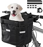 Goldmiky Faltbarer Fahrradkorb, Fahrradkorb Vorne für Hund, Easy Install Abnehmbare FahrradkorbTasche, mit Lenkeradapter für Kleiner Hunde, Einkaufen, Picknick (Schwarz)
