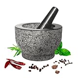 Natürlicher Mörser aus unpoliertem Granit mit Stößel – 15 cm, 3.5 kg schwer, einzigartiges Muster, einfach zu reinigen – Ideal als Geschenk und für die Zubereitung von Gewürzen, Kräutern und Saucen