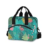 Tropische Sommer-Flamingos-Lunchtasche für Damen und Herren, isolierte Lunchbox, Tragetasche mit abnehmbarem Schultergurt und Tragegriff, wiederverwendbare Kühltasche für Arbeit, Schule, Picknick