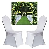 LZQ Stuhlhussen Universell Weiß 100 Stück Stretch Stuhlbezüge, Stuhlbezug für Weiss Stuhlhusse Hochzeit Feiern Geburtstag Dekoration Bankettstuhl