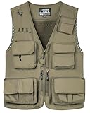 KTWOLEN Herren Outdoor Weste mit Mehreren Taschen Leicht Anglerweste Jagdfischen Outdoor Camping Fotografie Ärmellos Angeljacke, Khaki, 4XL