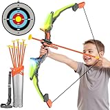 Hollyhi Pfeil- und Bogenset für Kinder, LED-beleuchtetes Bogenschießset-Spielzeug mit 10 Pfeilen, Hand-Auge-Koordination, Geburtstagsgeschenke für 6 7 8 9 10 11 12 13 14 Jahre alte Jungen und Mädchen