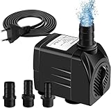 Awroutdoor Wasserpumpe Tauchpumpe, 2000L/H Aquariumpump für Teich Brunnen Aquarium Garten, Submersible Pumpe 3 Düse 13mm-16mm-19mm, Kabel1.9m(25W)