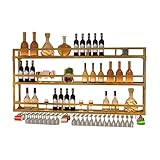 Goldenes Wand-Weinregal mit LED-Licht, schwebende Barregale, an der Wand montierte Spirituosenflaschenanzeige und hängender Weinglashalter, stilvolles Küchenregal und Barschrank fü