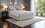KS HOME CONCEPT Boxspringbett 120x200 cm - Bett mit H3 Bonellmatratze SUPEME - Doppelbett mit Topper und Bettkasten - Matana 01 - Silber