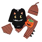 Generisch Halloween Baby - Halloween Kostüm Overall Langarm Kürbisform Kapuze mit Fußen Strampler Herbst Frühling Unisex Mädchen Jungen Süßes Kürbis Faschingskostüm Baby
