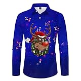 Weihnachtenhemd Herren Christmas Print Hemd Weihnachts Herren Langarm Lustig, Regular Fit Ugly Weihnachtshemden Funky Hemdjacke Weihnachtsmann Weiches Herrenhemd Elastisch Partyhemd Button Up