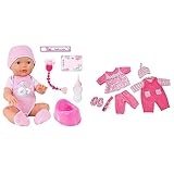 Bayer Design - 94209AA Funktionspuppe „Piccolina Love“ – Babypuppe mit viel Zubehör und Funktionen & 8461900 - Puppenkleidung Set für Puppen, 42-46 cm