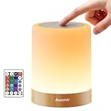 Auxmir Nachttischlampe Touch Dimmbar, Nachtlicht Stilllicht mit 4 Modi 13 Farben 5 Helligkeiten, LED Lampe Kabellos USB Aufladbar mit Timing Funktion & Fernbedienung für Deko Schlafzimmer Wohnzimmer