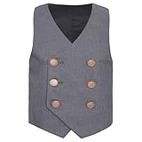 inlzdz Kinder Jungen Anzugweste Weste Festlich Smoking Waistcoat Zweireiher Weste Ärmellos Jacke Hochzeit Party Geburtstag Outfit Grau 158-164