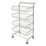 Alnemy Verkaufsständer mit 4 Körben Rollständer Stapelkorb Wühlkorb Warenständer Gitterständer, Rollwagen für Küche, Großer Küchenwagen, Mobile Aufbewahrung