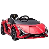HOMCOM Kinderfahrzeug 12V 2 Fahrmodi Lamborghini SIAN SUV-Auto-Spielzeug Elektroauto mit Fernbedienung Musik(MP3/USB) Licht 37-60 Monate Metall Rot 108 x 62 x 40 cm