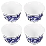 FELTECHELECTR 4 Stück Vintage Chinesische Teetassen Blau weißes Porzellan Kleine Keramische Teeschalen Retro Stil Vielseitig für Büro Zuhause Teehäuser Handgefertigt Glatte Oberfläche