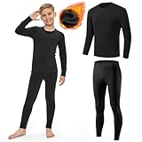AUYAO Thermounterwäsche Kinder 2Pcs Mädchen Langarm Sportunterwäsche mit Oberteil Hose Warme Skiunterwäsche Unterwäsche Funktionsunterwäsche Set Jungen für Fussball Training im Winter (Plus Samt 26)