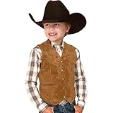 Retro Jungen Cowboy Weste Wildleder Leder Kostüm Stil V Ausschnitt Casual Western Weste Vintage Taille Mantel Kid Shirt (Khaki, 7-8 Years)