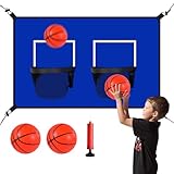 Doppeler Trampolin -Basketball -Hoop -Anhang | Doppel -Frame -Basketballspielzeugset,4 Mini -Basketballs Und Pumpe, Wasserdichte Sonnenverichte Kinder-Trampolin-Basketballständer Für Kinder Erwachsene