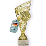 Larius Pokal (23 cm, 278g) – Personalisierbare Trophäe mit Steinsockel – Ideal für Turniere, Fussball, Kindergeburtstage, Mannschaften & Auszeichnungen - M1 (ohne Wunschtext, Gold)