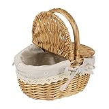 LIOOBO 1 Stück Aufbewahrungskorb aus Rattan geflochtene Geschenkkörbe Weidenkorb Container Netter Picknickkorb Stroh Handaufbewahrungskorb kleiner Picknickkorb als Requisite Leinen- Khaki