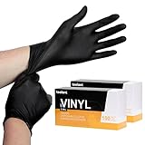 OKIAAS Schwarze Einweghandschuhe, klein, Vinylhandschuhe, latexfrei, 5 mil, 200 Stück, für Lebensmittelzubereitung, Haushaltsreinigung, Haarfärbemittel, Tattoos