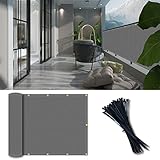 Vocray 90 x 40 cm hellgrauer Balkon-Sichtschutz Zaunabdeckung UV-beständiger Schutz strapazierfähig für Deck, Terrasse, Hinterhof, Geländer, Kabelbinder im Lieferumfang enthalten, 90 %