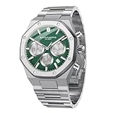 SAPPHERO Uhren Herren Chronograph Achtkant Edelstahl 50M Wasserdicht Armbanduhr Herren Klassisch Luxus Geschäft Achteckig Analog Herrenuhren mit Kalender Elegantes Geschenk 2111-Silbergrün