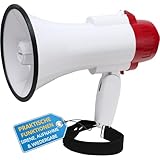 McGrey MP-100RS Megaphon (Sprachrohr, 10 Watt RMS/30 Watt MAX, bis zu 500m Reichweite, Aufnahme/Wiedergabe-Funktion, Sirene, batteriebetrieben) weiß/rot