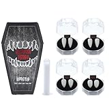 VANERIA 4 Paar Vampirzähne, 4 Größe Reißzähne für Cosplay Halloween mit Tube solide Klebstoff, Vampir Sarg Geschenk Box Design, Fake Reißzähne Vegan / Grausamkeit frei