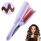 Welleneisen für Haare, 32mm Lockenstab Große Locken mit 4 Einstellbarer Temperatur Reisegröße Beach Waves Lockenstab Tragbarer Französischer Wellen Lockenstab Mermaid Hair Waver für Alle Haare (Lila)