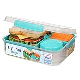 Sistema Bento Box TO GO Brotdose mit Fächern | 1,65 L Lunchbox mit Joghurt- /Fruchtbehälter | Lunchbox Kinder & Erwachsene | Blaugrün