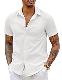 COOFANDY Herren Kurzarm Hemden Slim Fit Freizeithemd Bügelfrei Businesshemd Kurzarmshirt Sommerhemden Kurzarm-Hemden Strandhemd Einfarbig Weiß XL