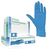 SF Nitrilhandschuhe M Blau – 100 Stück Einweghandschuhe, Einmalhandschuhe, Medizinische handschuhe, Puderfrei, Latexfrei, Handschuhe einweg zum Kochen, Putzen, für Medizin, Küche, Kosmetik, Haushalt