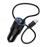 USB Zigarettenanzünder Adapter,48W USB C Auto Ladegerät,QC18W & PD 30W 1M USB C Kabel KFZ USB Ladeadaptermit für iPhone 16/15 Pro Max,Samsung Galaxy S24 S23 S22 Ultra S21 A55 A25 A15,Google Pixel