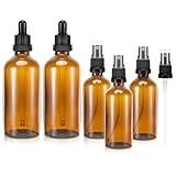 Zikenis 5-teilige Braun Zerstäuber Sprühflasche, 2x100ml 3x50ml mit UV-Schutz, Austauschbare Tropfer und Sprühspitzen, Starke Abdichtung, Tragbar, Reusable, Glas, Braun