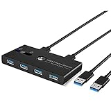 Hagsnec USB3.0 Switch 100M/S Wähler 4 Ports für Maus, Tastatur, Drucker Freigabe 2 in 4 Out mit Daten Kabel