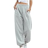 Jogginghose Damen Weit : Freizeithose Damen Mit Taschen Trainingshose High Waist Sporthose Einfarbig Thermohose Baggy Bequem Sweathose Oversized Locker Winterhose Laufhose Mit Bündchen