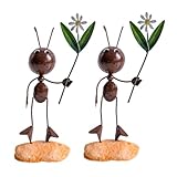Ipetboom 2 STÜCK Handgefertigte Metall Ameisen Deko Figuren Einfache Hängende Ameisen Puppen mit Blumen Design Einzigartige Tisch Auto Dekoration für Zuhause und Büro