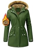 Vijamiy Winterparka Damen Warm Gefüttert Fleece Winterjacke Wasserdicht Wintermantel Winddicht Kapuzenmantel Mit Fell Lange parka(Grün,L)