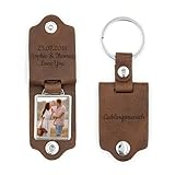 Geschenkfreude Schlüsselanhänger personalisiert mit Foto - Schlüsselanhänger mit Bild aus Leder - geschenke für paare zu weihnachten - Foto Geschenkideen - Schlüsselanhänger mit Gravur