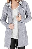 Tuopuda Fleecejacke Damen Lang Winterjacke Sweatjacke Kapuzenjacke Zip Kapuzenpullover Lose Jacken Einfarbig Sweatshirt Langen Mantel Outwear, Grau, XL