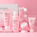 LAIKOU Hautpflege-Geschenkset für Teenager-Mädchen, Sakura Gesichtspflege Set Damen, mit Reinigungsmittel, Gesichtswasser, Serum, Augencreme, Gesichtscreme, Sonnenschutz für Poren