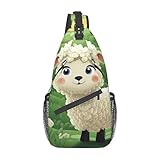 OUSIKA Süße Cartoon-Schaf-Umhängetasche, leichte Umhängetasche, Umhängetasche, Brusttasche, Reiserucksack für Damen und Herren, Schwarz