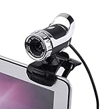 HD-Webcam mit integriertem Mikrofon, Clip-on-PC-Kamera-Webcam, 360° drehbarer Ständer, USB 2.0-Webkamera für Laptop-Desktop-PC (Silver)